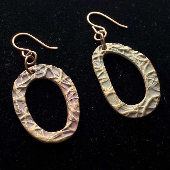 Jane Levy PMC Bronze Art Earrings Handmade Organic Textured Ring French Ear Wire - Picture 3 of 4